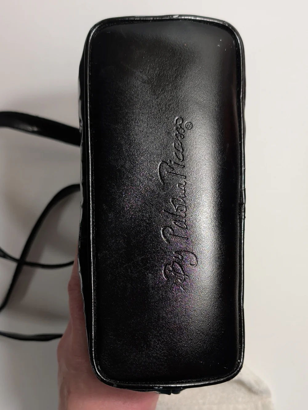 Vintage Paloma Picasso Black Alligator-Embossed Patent Shoulder Bag
